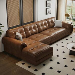 Luxe Tufted Leather Swede L-Sectional
